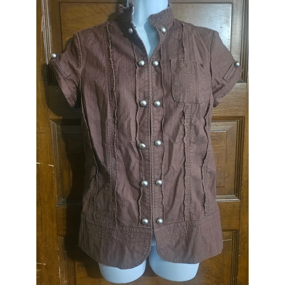 Vanity Ruffled Structured Button Down Shirt - Picture 1 of 10